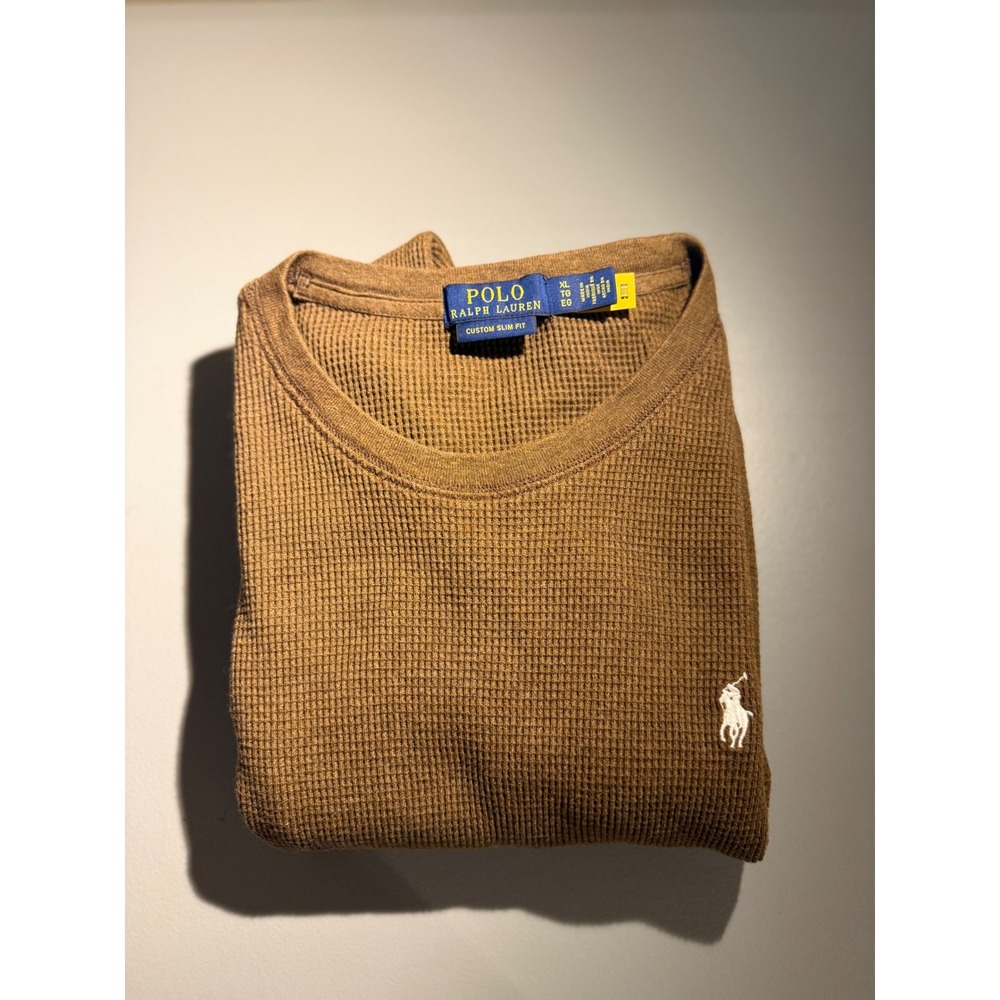 Polo Ralph Lauren Mens Brown Waffle Knit Thermal Shirt Custom Slim Fit XL